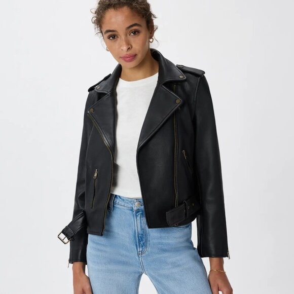 NWT Quince 100% Leather Motorcycle Jacket Black/Brass $200 XS Perfect condition - Picture 1 of 16